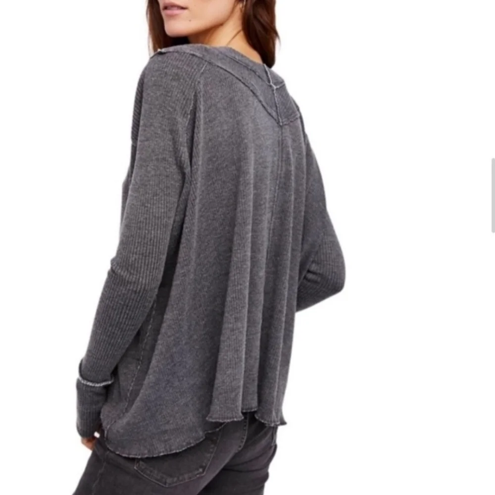 We The Free People Oceanview Thermal Gray  Oversized V Neck
